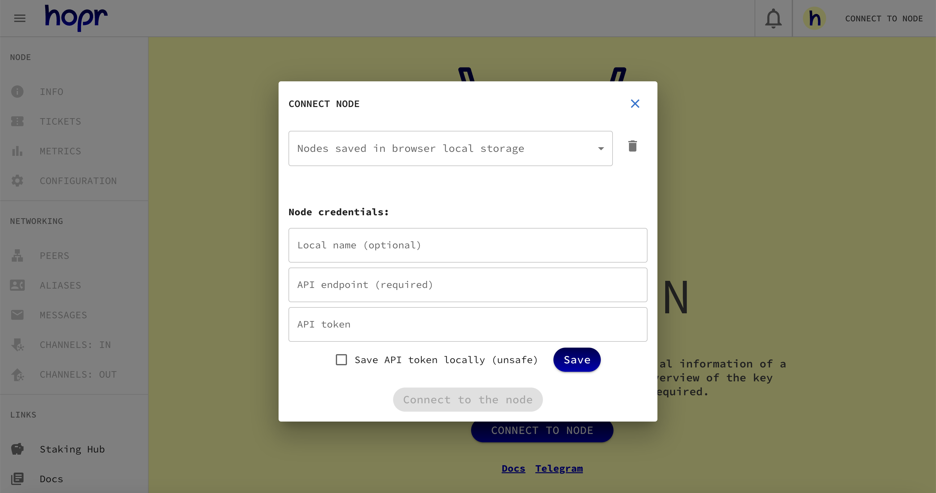 Node Admin Initial Screen